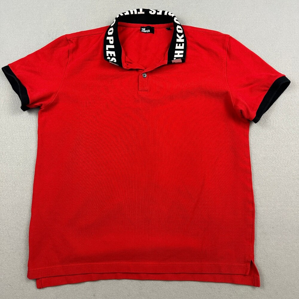 The Kooples Polo Shirt Men Large Red Solid Branded Collar Pique Stretch L